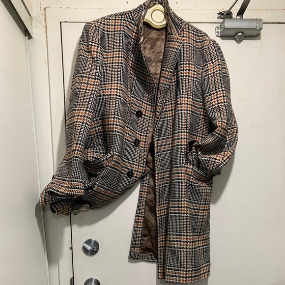 LORO PIANA & C. FABRIC MADE IN ITALY PLAID TWEED TRENCH COATS SIZE L - Picture 2 of 15